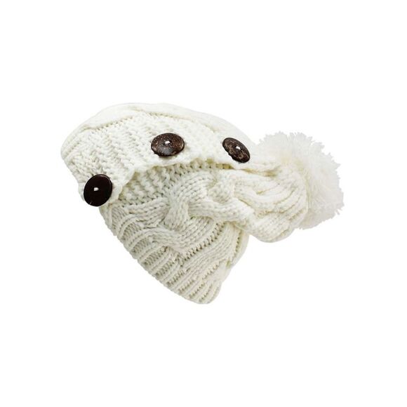 Cable Knit Slouchy Beanie Hat With Button Trim - Picture 6 of 6